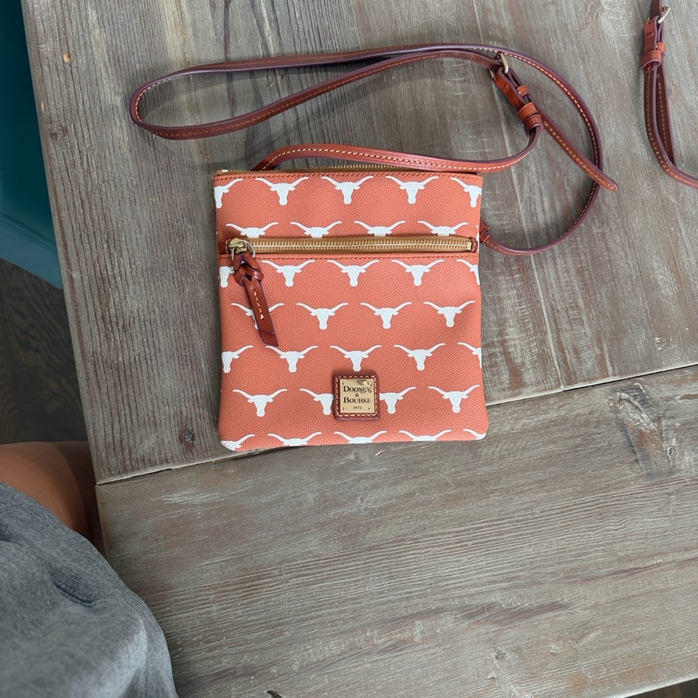 Dooney & Bourke Orange And White Longhorn Pattern Crossbody Bag